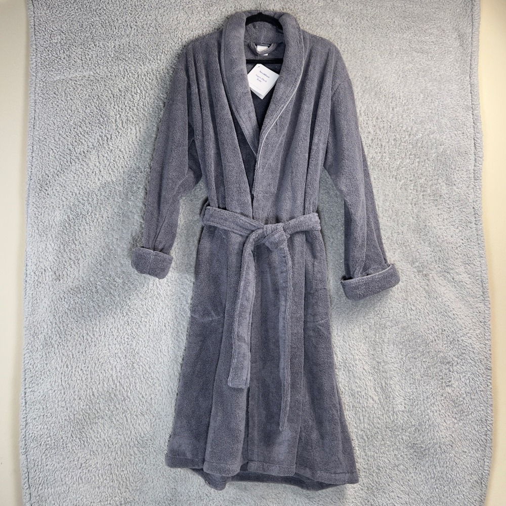 Brooklinen Super Plush Robe Mens Medium Graphite Grey Turkish Cotton 380 GSM